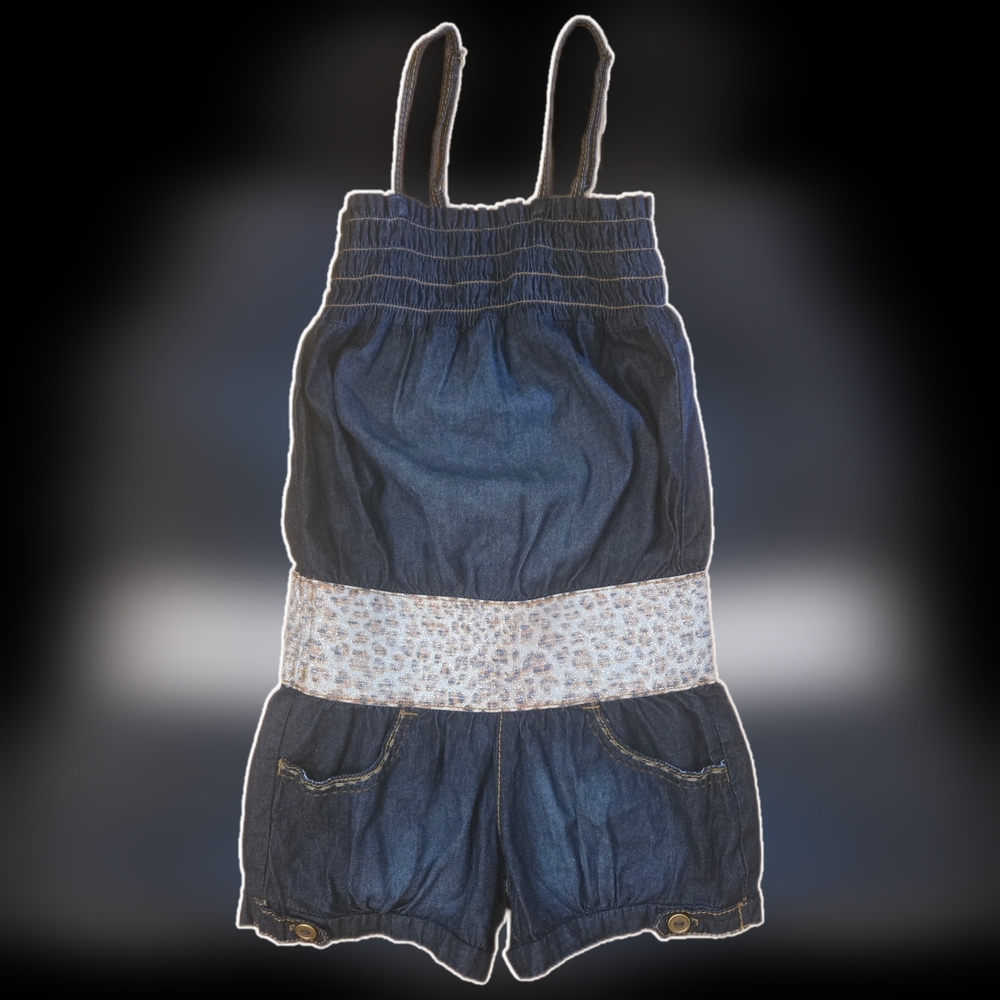 7/8 Cheetah Print Denim Romper